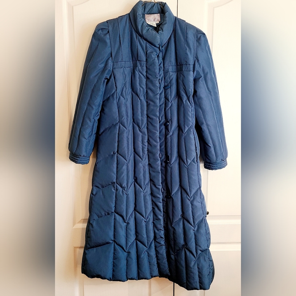 Vintage Women's Blue Quilted Puffer Down Lining Coat Sz: M Boho Prairie Gorpcore